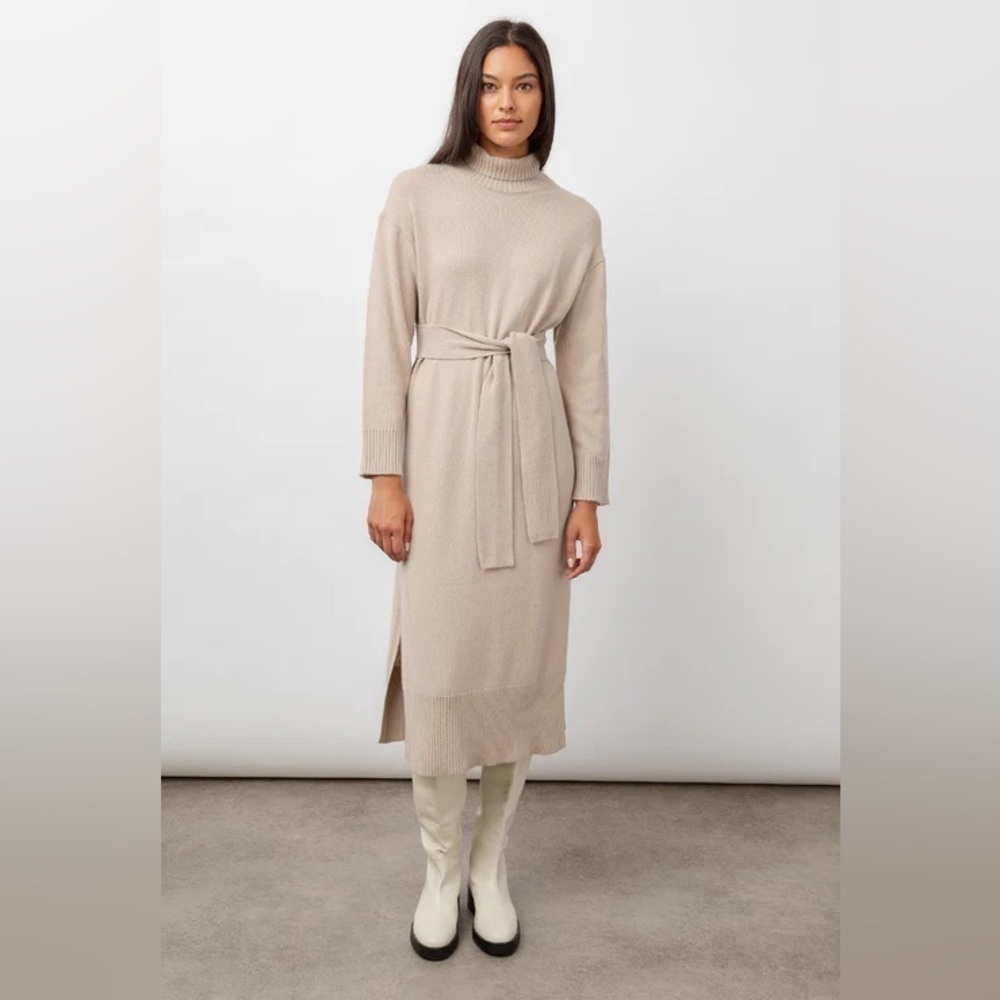RAILS Mila long sleeve turtle neck belted sweater dress in Jute, size S.‎ NWT